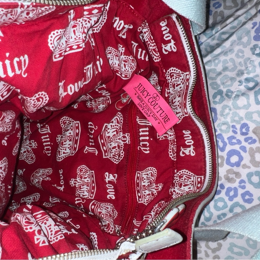 Vintage Red Juicy Couture Purse Tote Bag Handbag Y2K Terry Cloth First Class - Picture 8 of 12